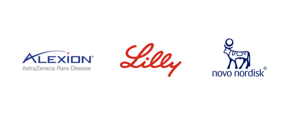 Logos des compagnies pharmaceutiques Alexion, Lilly Canad Inc., et Novo Nordisk Canada Inc.